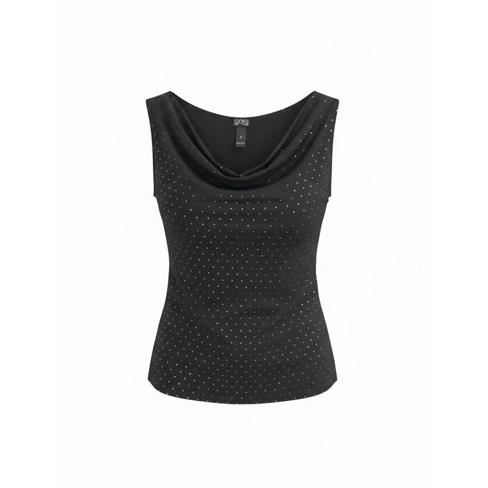 Clara Sun Woo Black Sequin Sleeveless Blouse Top Size Medium Cowl Neck Tank